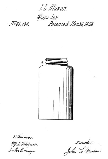 Illustration of Mason jar from U.S. Patent Number 22,186