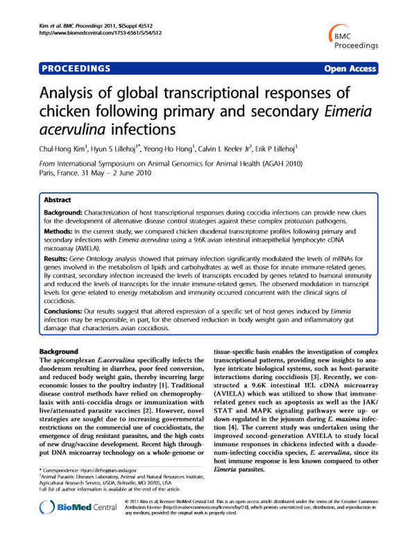 Analysis of global transcriptional responses of chicken following primary and secondary Eimeria acervulina infections.jpg