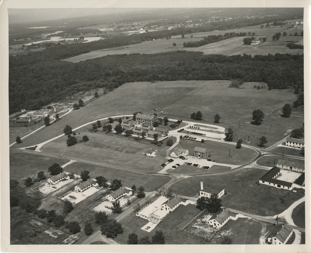 Thumbnail for the first (or only) page of Aerial view of the Beltsville Parasitology Laboratory, Animal Disease and Parasites.