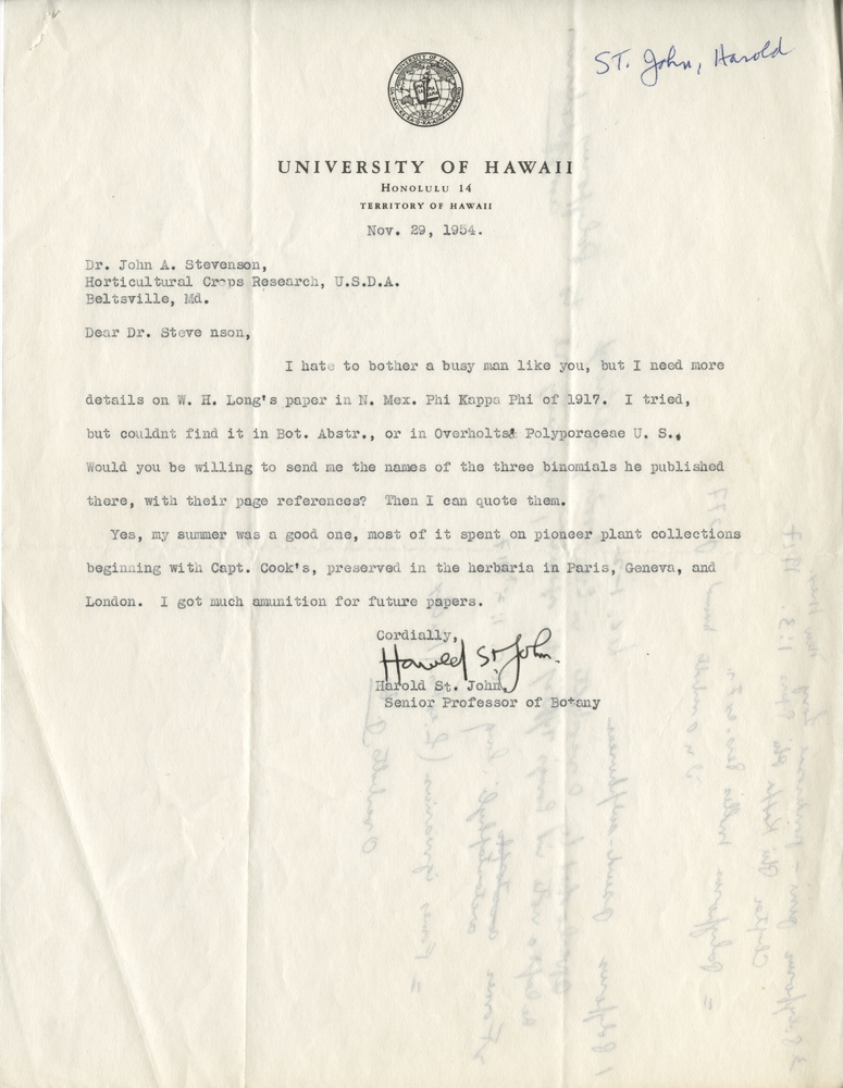 Handwriting sample: Harold St. John