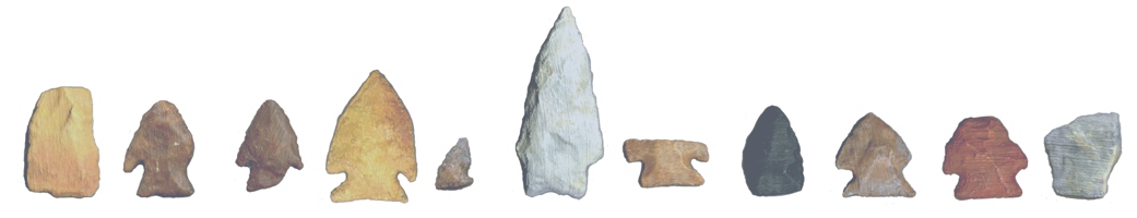 a row of replica projectile points