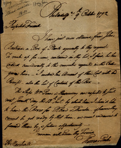 Thumbnail for the first (or only) page of Letter to Humphrey Marshall from Dr. Thomas Parke.