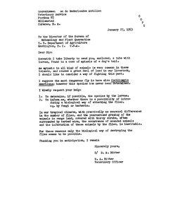 Thumbnail for the first (or only) page of Letter from Bitter to Bureau of Entomology and Plant Quarantine, 1953-January-27.