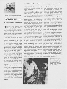Thumbnail for the first (or only) page of With Sterility Technique Screwworms Eradicated from U. S.