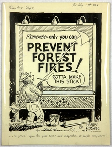 Thumbnail for the first (or only) page of Smokey Says #423: Smokey putting up a billboard poster..