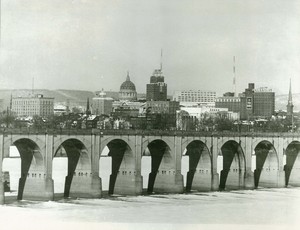 Thumbnail for the first (or only) page of Harrisburg, Pennsylvania skyline from John Harris bridge.