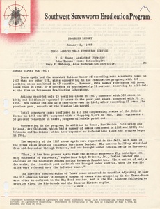 Thumbnail for the first (or only) page of Southwest Screwworm Eradication Program:  Progress Report.