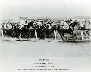 Thumbnail for the first (or only) page of Man o&#039; War winning Dwyer Stakes.