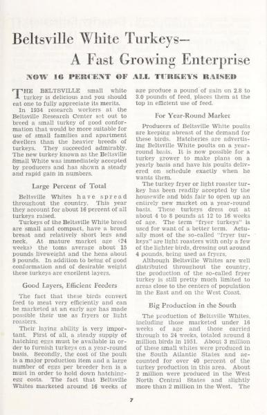 Smith, P.W. (1951). Beltsville white turkeys: A fast growing enterprise